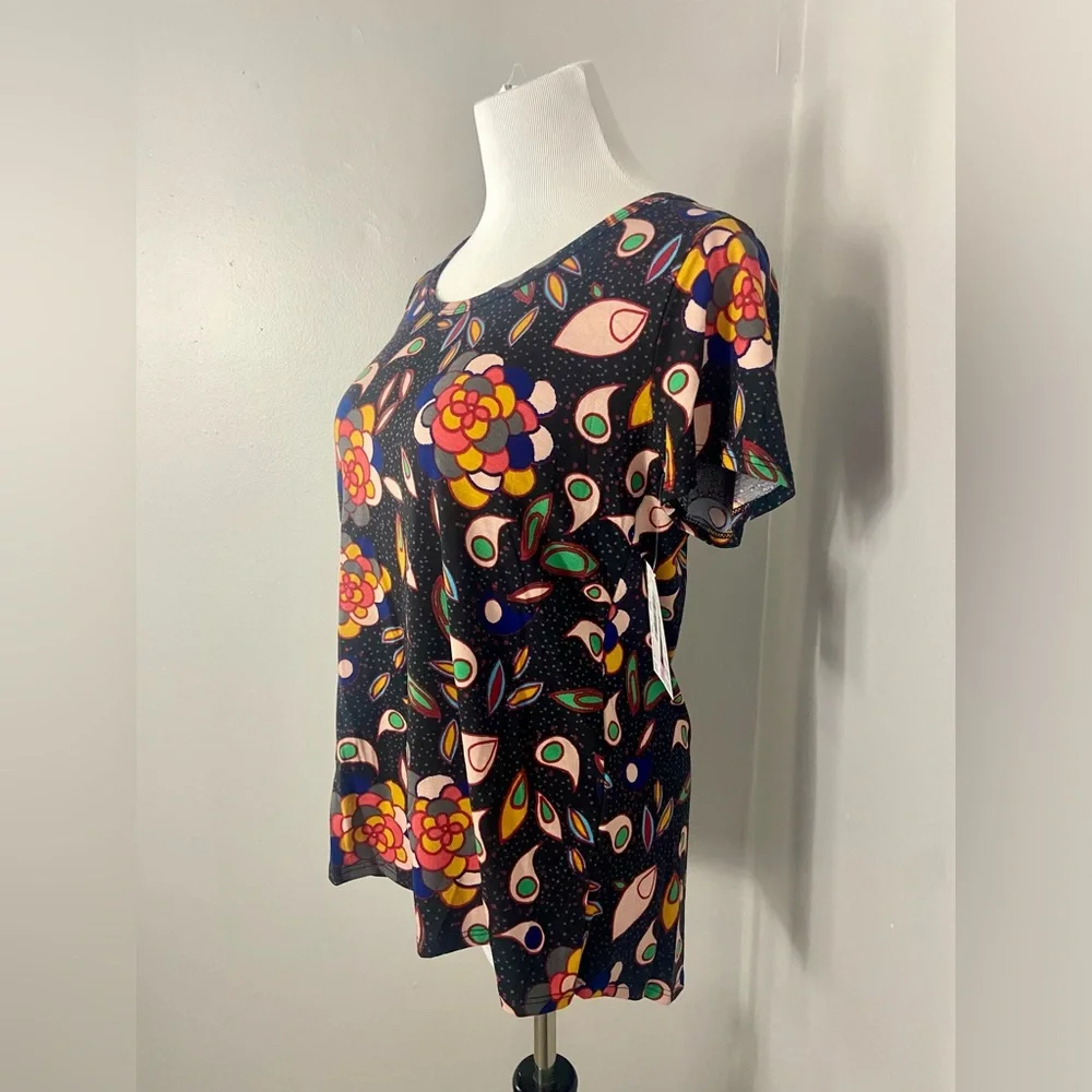 LuLaRoe Classic T Shirt NWT Black Multicolor Abstract Floral Short Sleeve - Picture 3 of 7